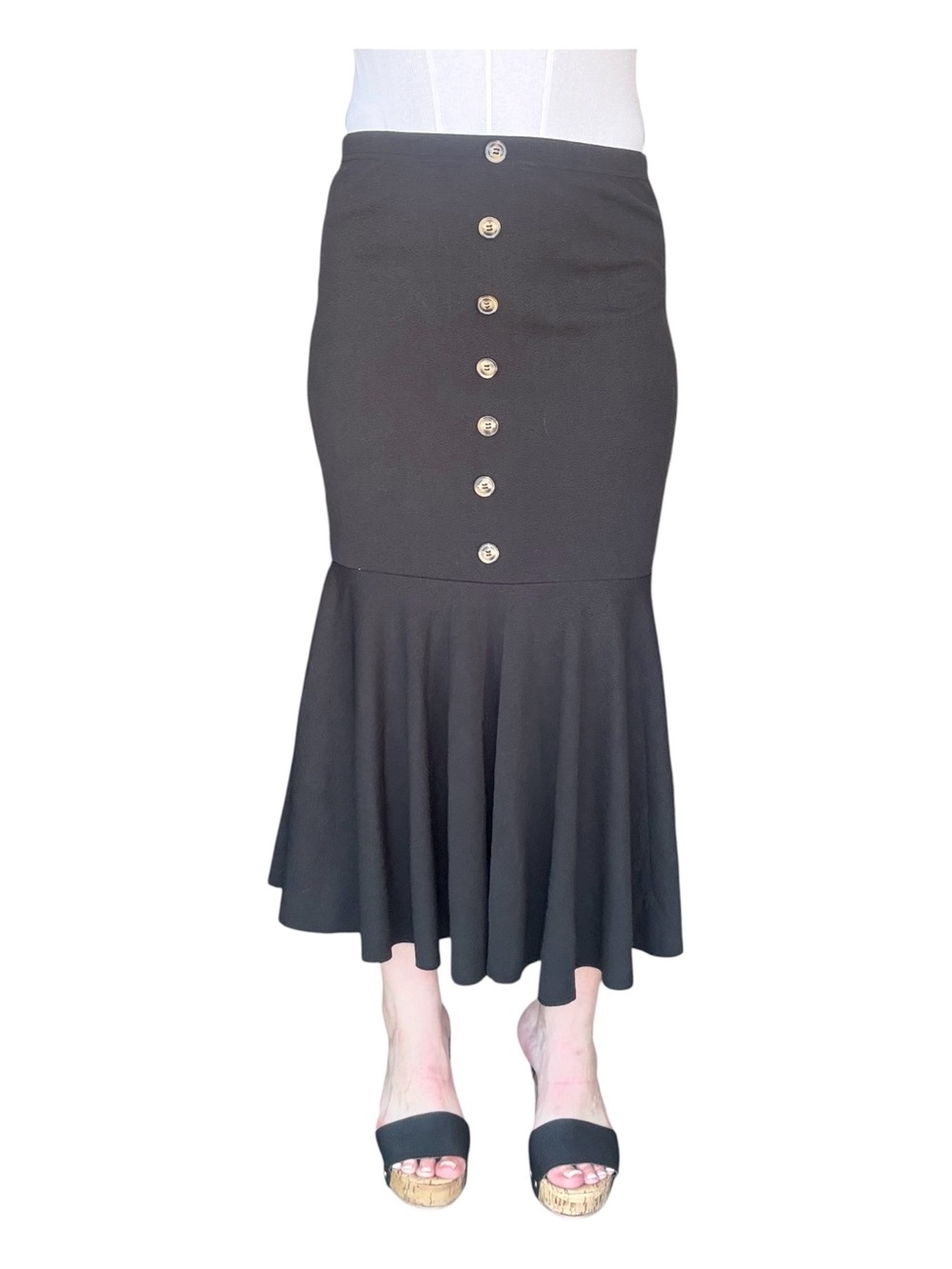 SHEIN NWOT Black Button-Front Mermaid Midi Skirt